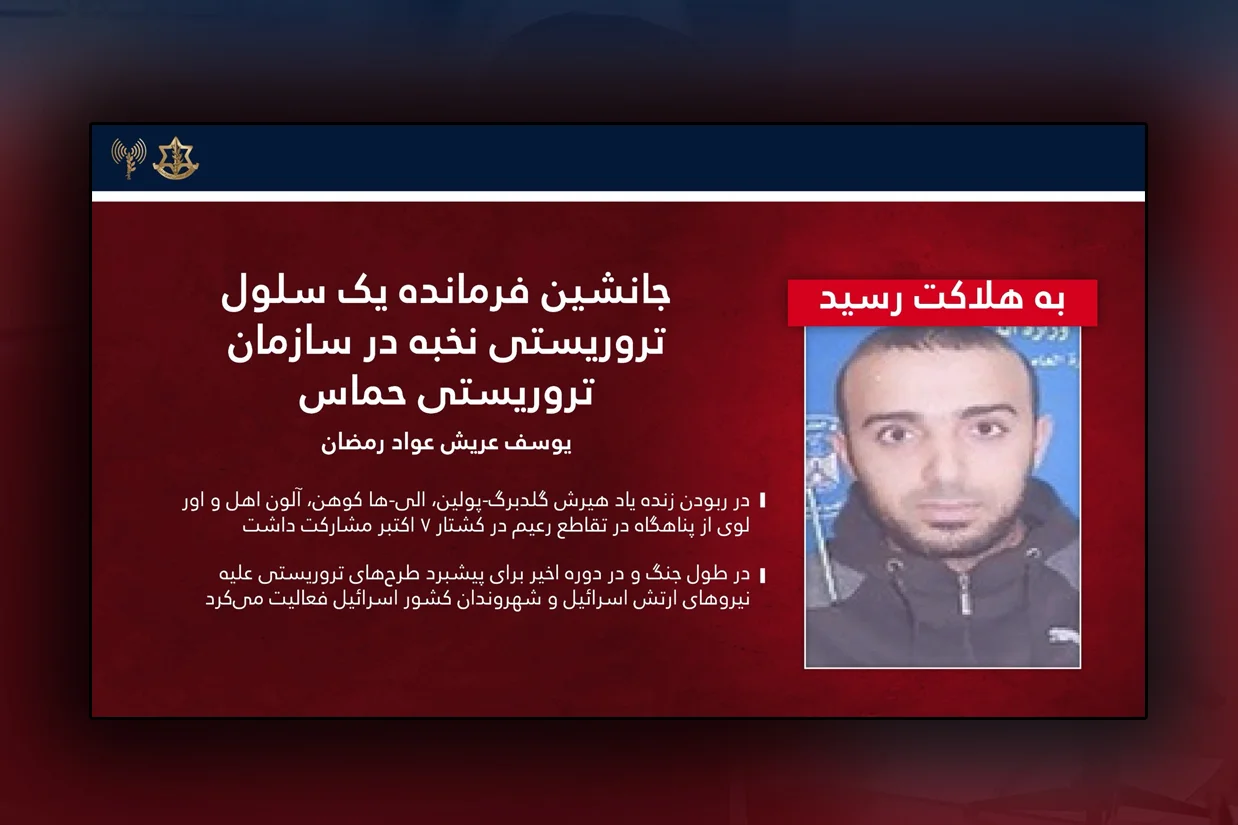 ارتش اسرائیل اعلام کرد یکی از فرماندهان حماس که در ربودن چهار شهروند اسرائیلی در جریان حمله ۷ اکتبر ۲۰۲۳ مشارکت داشت، در یک حمله هوایی در نوار غزه کشته شده است.