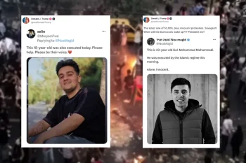 دونالد ترامپ با بازنشر تصاویر گلمحمد محمدی و عرفان اسفندیاری گفت که این دو جوان از جمله تازهترین موارد اعدامی از میان ۵۲ هزار معترضی به شمار میروند که به دلیل اعتراضات دی ماه کشته شدهاند.