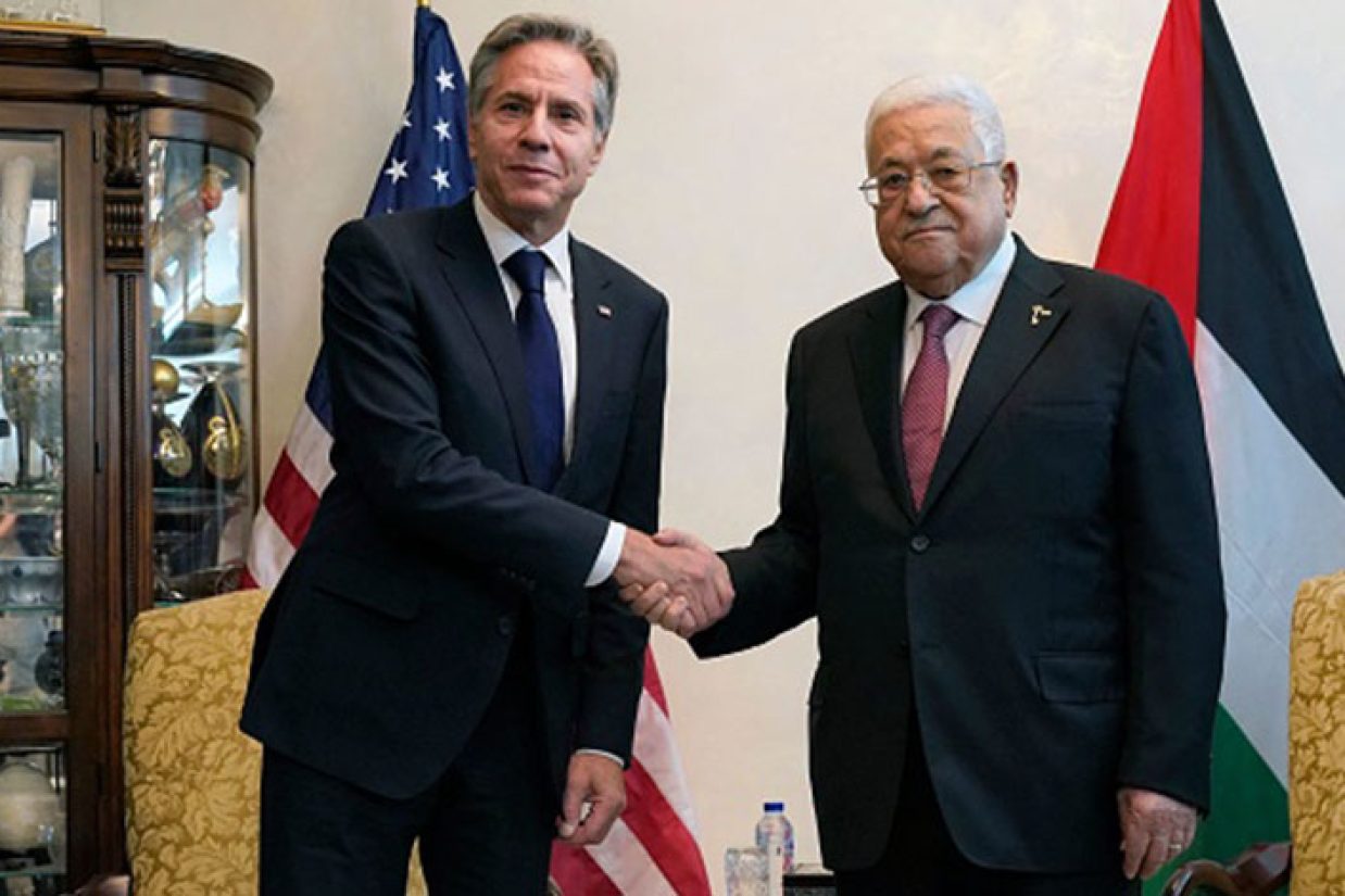 دیدار محمود عباس، رئیس تشکیلات خودگردان فلسطین و آنتونی بلینکن، وزیر خارجه ایالات متحده