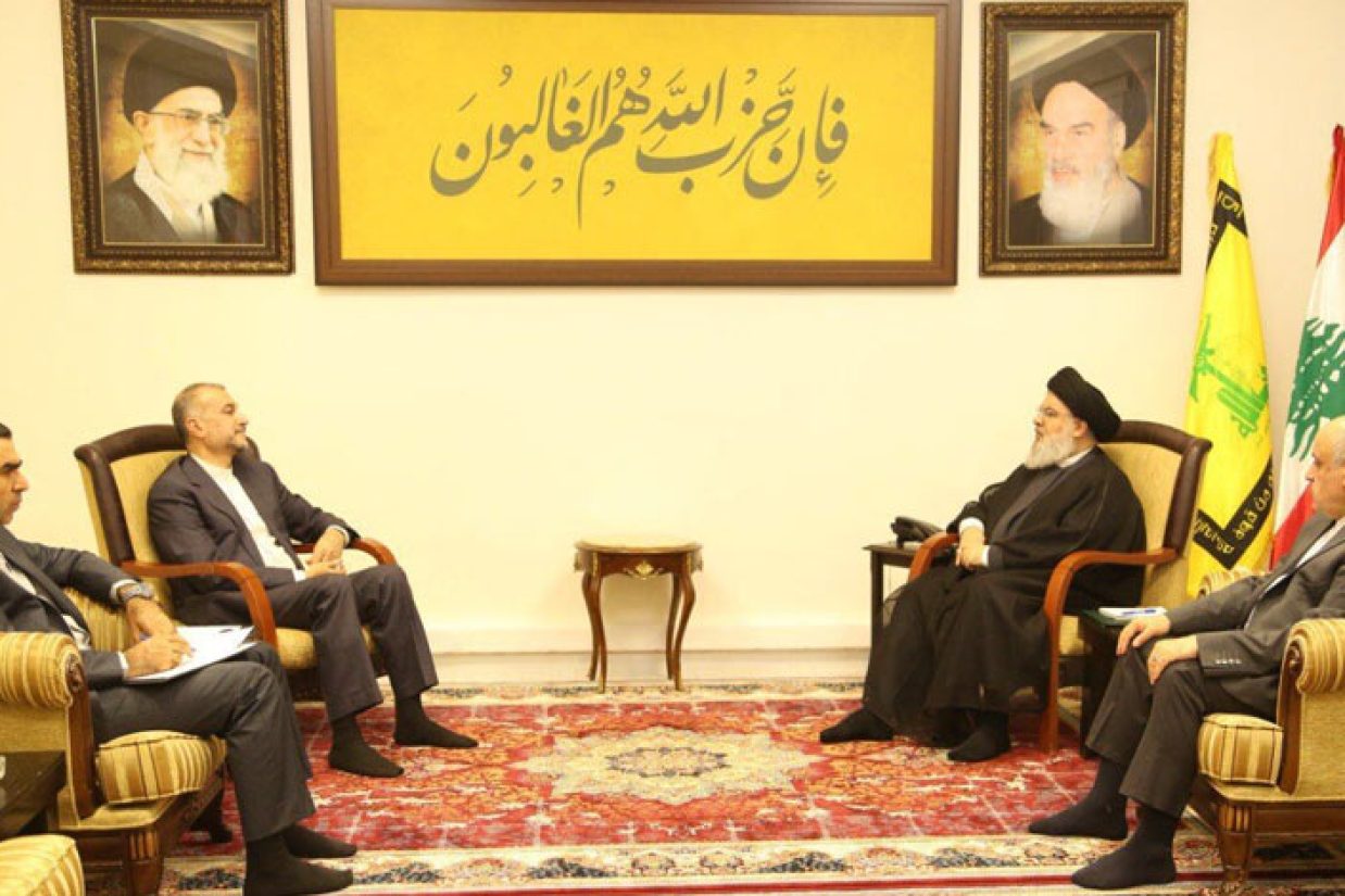 دیدار حسن نصرالله، رهبر گروه حزب‌الله لبنان با امیرعبداللهیان، وزیر خارجه جمهوری اسلامی